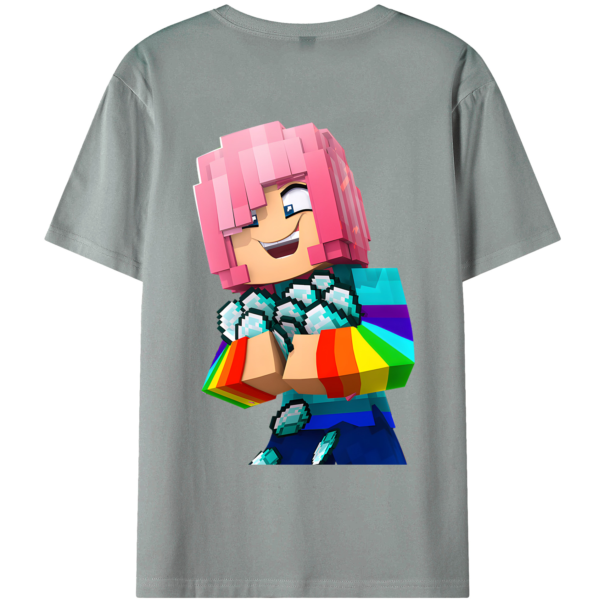 （画像用） マインクラフト ブロックの世界 Minecraft MC Block world 綿100％ メンズ半袖Tシャツ（バックプリント） 通気性